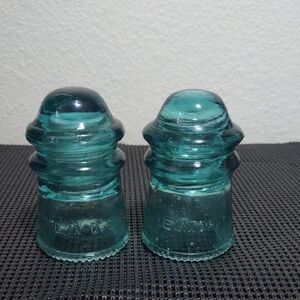 Vintage Hemingray No.9 Aqua Glass Insulators - Set of 2